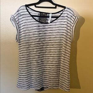 Emerald Black and White Striped Short Sleeve Top